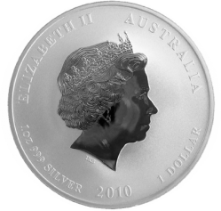 Серебряная монета Австралии 1 доллар Год Тигра 1 унция (oz) 2010 год