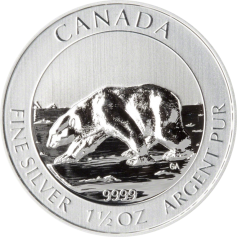 Серебряная монета Канады 8 долларов "Полярный медведь" 1,5 Oz, 2013г., Ag 9999