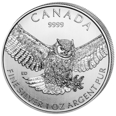 Серебряная монета Канады 5 долларов "Сова" 1oz, 31,1г., Ag 9999, 2015 год